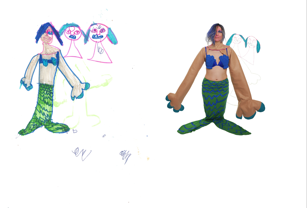 A drawing of a mermaid with HANDS, beside it, a photo likeness